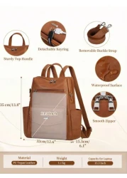 NEWHEY Backpack Purse For Men PU Leather Backpack Purse Designer Convertible Backpack Purse Waterproof Backpack Purses 13 3 Inch Men s Fashion Backpack Handbags For Work Travel College