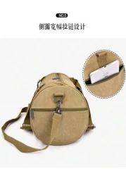 Large Capacity Men s Travel Bag Cylinder Shoulder Bag Fashionable Multi Function Backpack Canvas Messenger Bag Cylindrical Handbag
