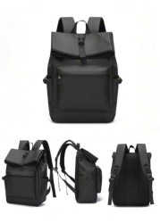 New Black Waterproof Flap Cover Backpack For Men Business Travel Commute Office Laptop Bag Leisure Outdoor Fitness Bookbag Middle School Student Gift Bag