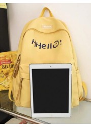 New Solid Color Large Capacity Letter Printed Backpack Fashionable And Versatile Casual Student Classroom Commuter Backpack Unisex