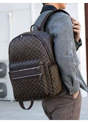 Large Capacity Printed Retro Backpack Unisex Fashion PU Leather Business Laptop College School Bag