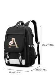 1pc Letter Printed Fashionable Functional Nylon Backpack With Extra Charging Port Suitable For Men Ideal For High School And College Students For Season Traveling And Vacation Letters From A To Z Holi