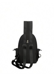 1pc Men s Functional Backpack With Double Shoulder Straps Black Solid Color Made Of Polyester Fiber Simple Fashionable Creative With Zipper Suitable For School Travel Thanksgiving Purse Holiday Comput