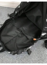 1pc Unisex Nylon Space Boy Printed Backpack With Letter Print Zip Closure Fashionable Casual Shoulder Bag For School