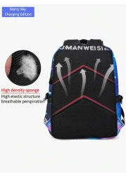 Men s Fashionable Starry Sky Print Backpack Stylish Shark Mouth Print Bookbag With Random All Over Print USB Charging Port Large Capacity Lightweight Nylon Travel Bag University Commute Backpack Fits