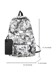 MINGHONG Nylon Graffiti New Student Large Capacity Schoolbag Middle Backpack Business Travel Leisure Letter Backpack Rucksack Summer College Bag Dad School Bag Freshman Multi Functional Dorm Man Bag S
