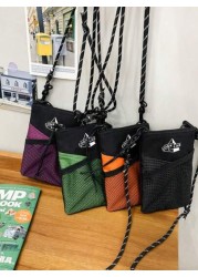 Men s Sling Bag With Mesh Pocket Casual Phone Pouch Mesh Eyelet Design Versatile Cool Male Bag