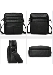 1PC Premium Black Genuine Leather Satchel Sleek Multi Purpose With Adjustable Strap Ideal For Everyday Style Function Shoulder Crossbody Sling Side Bag Work Weekend Travel Camping Summer Portable Slin