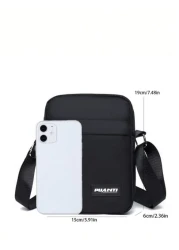 Portable Mini Letter Patchwork Crossbody Shoulder Bag For Phone Suitable For Work Shopping Sports And Travel Sling Vacation School Summer Carry On Polyester Black Personalized Gifts Dad Husband Boyfri