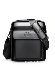 حقيبة رسول من الجلد اللامع للرجال، مناسبة للأعمال والسفر، حقيبة كروسبودي من الجلد الصناعي الأسود موضة الرجال