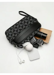 Korean Style Shoulder Bag Square PU Leather Crossbody Bag With Random Floral Windmill Print Versatile For Casual Business College Students Sports Gift For Boyfriend Mini Bag Small Bag Purse