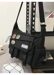 Preppy Style Nylon Crossbody Bag Large Capacity Messenger Bag For Outdoor Activities School Work Travel Daily Use Sling Shoulder Side Vacation School Summer Carry On Black Personalized Gifts Dad Husba