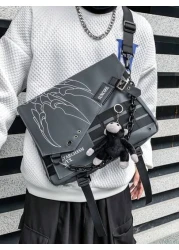 Fabric Material Large Capacity Casual Vacation Graffiti Chain Shoulder Bag For Men Punk Style Casual Bag With Pendant