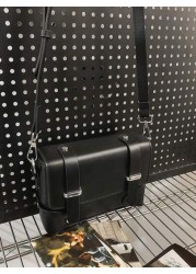 Solid Mold PU Leather Handbag With Rivet Decor Casual Men Crossbody Shoulder Bag Fashion Square Flap Design Messenger Bag Gift For Boyfriend Father Valentine Business Trip Travel