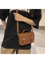 1pc Solid Black Brown Rivet Decor PU Waterproof Flap Closure Casual Men Shoulder Sling Bag Women Phone Purse Vintage Side Bags For Men