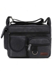 حقيبة رسول كانفاس بطراز قديم - حزام قابل للتعديل، متعددة الجيوب، سعة كبيرة، حقيبة كتف للتنقل اليومي (لون السوس