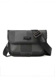 New Men s Flip Cover Mailman Bag Large Capacity Fashionable Checkered Embossed Small Chest Bag Versatile Outdoor Men s Crossbody Bag PU Waterproof Small Square Bag Men s Shoulder Bag Wear Resistant Co