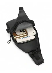 Sling Bag For Men Crossbody Bag USB PU Leather Shoulder Bag Chest Bag For Daily Use Waterproof Lightweight One Strap Backpack