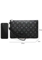 Portable Fashion Pu Leather Men Wallet Hand Bag Male Clutch Purse Large Capacity Coin Zipper Purses Money Bag Wash Bag Toiletry Bag Handbag For University Students For Outdoor Travel Work And School H