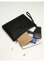 Men Single PU Embossed Clutch Wrist Bag Clutch Bag Hand Bag Wristlet Bag Purses Travel Work Summer Holiday Bag Multi Functional For Commute Undergraduates University Stylish Practical Portable Handbag