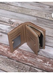 Men s Retro Matte Criss Cross Embroidery Short Wallet With Zipper Closure And Brown Thread Detail Men Clutch Bag For Travel Stuff Large Capacity Anti Theft Lightweight Hand Bag Men Wallet Winter Purse