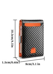 HOVI S Carbon Fiber Short Wallet Business Minimalist Card Holder RFID Blocking Anti Theft Two Fold Money Clip Wallet Mini Bag Small Bag