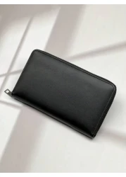 New Waxed Leather Long Zip Clutch Bag Spacious Casual Fashion Gifts Fall Christmas Scream Men Bag Wallet Hand Bag Men Zipper Bag Fashionable Casual Thanksgiving Travel Winter Purse Holiday Wash Bag Ol