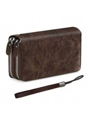 Hot New Retro Large PU Leather Wallet Double Zipper Clutch Long Leather Phone Purse Business Hand Clutch Bag Card Holder Travel Must Haves Wristlet Wallet Purse Essential Items Men Christmas Gifts Gif