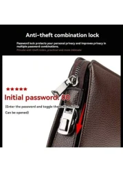 محفظة جلدية للرجال، محفظة جلدية للرجال بقفل كلمة مرور للأعمال، محفظة جلدية مضادة للسرقة بحامل للهاتف ، حقيبة