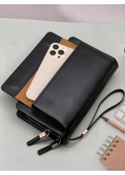 KAIDUCH حقيبة يد كلاتش فينتاج بحجم كبير، حقيبة مع سحاب مزدوج، حقيبة هاتف، محفظة منظمة للبطاقات والأوراق النقدية،