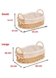 مجموعة من 2 سلال منسوجة بيضاوية صديقة للبيئة مع مقابض - صناديق تخزين متينة بإطار بلاستيكي قوي وبطانات قماشية قابلة للإزالة والغسل لتنظيم المنزل في غرفة المعيشة، غرفة النوم، الحمام، وغرفة الأطفال - بيج