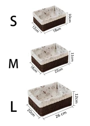 مجموعة من 3 سلال تخزين منسوجة صديقة للبيئة - صناديق مستطيلة متينة بإطار بلاستيكي قوي وبطانة قماشية قابلة للإزالة، مثالية لتنظيم الأغراض الصغيرة، الألعاب، الكتب، أدوات التجميل، وأكثر - بني