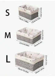 مجموعة من 3 سلال تخزين منسوجة صديقة للبيئة - صناديق مستطيلة متينة بإطار بلاستيكي قوي وبطانة قماشية قابلة للإزالة، مثالية لتنظيم الأغراض الصغيرة، الألعاب، الكتب، أدوات التجميل، وأكثر - رمادي