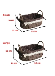 مجموعة من 2 سلال منسوجة بيضاوية صديقة للبيئة مع مقابض - صناديق تخزين متينة بإطار بلاستيكي قوي وبطانات قماشية قابلة للإزالة والغسل لتنظيم المنزل في غرفة المعيشة، غرفة النوم، الحمام، وغرفة الأطفال - بني