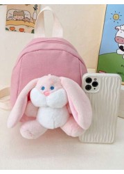 1pc Girls Mini Plush Cartoon Rabbit Candy Color Cute Backpack Suitable For Kindergarten Outings And Daily Use