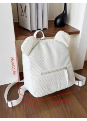 A Stylish Cute Simple Corduroy Bear Shaped Backpack Suitable For The Back To School Season A Nylon Double Zipper Lightweight Backpack Suitable For Teenagers School Daily Travel Shopping Travel And Vac
