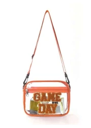 1pc Kids Cute Fashion Tpu Transparent Crossbody Bag Chenille Letters Embroidery Game Day Adjustable Shoulder Strap Zipper Closure Waterproof Simple Style Suitable For Going Out And Daily Commuting Hol