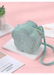 New Handmade Woven Grass Bag Cute Plum Blossom Woven Bag For Small Beach Bag Crossbody Summer Coin Purse Storage Ideal For Vacation