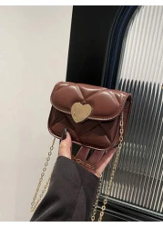 1pc Pu Magnetic Buckle Fashionable And Simple Love Lock Candy Color Diamond Pattern Shoulder Messenger Bag Mini Bag Niche Design Play Comfortable Chain Shoulder Strap Smooth And Versatile Not Picky Su