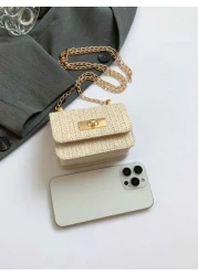 حقيبة كتف وحزام مستعرض مربعة صغيرة أنيقة ومبسطة مصنوعة من نسيج كاجوال للبنات