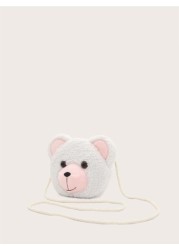1pc Plush White Bear Shoulder Bag With Zipper Closure Suitable For Boys Girls Casual Daily Outfit