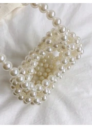 1pc Girls Heart Shaped Handbag With Faux Pearl Decoration Handmade Beaded Accents Open Top Design Suitable For Festival Gift Or Spring Summer Daily Dressing Matching