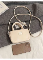 1 حقيبة يد بسيطة وأنيقة للبنات، حقيبة كتف وعبر الجسم من جلد PU ذات لون أحادي مع حرف