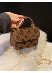 1pc Fashionable And Simple Printed Handbag Letter Embossed All Match Mini Handbag Small Square Bag Change Lipstick Bag Pu Material With Fashionable Chain Shoulder Strap Magnetic Buckle Flap Opening An