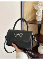 1pc Gentle And Sweet Bow Fashion Handbag Versatile Ins Shoulder Crossbody Bag Stylish And Gentle Small Square Bag With Bow Decoration Pu Material Magnetic Buckle Closure Crossbody Bag High End Solid C