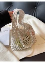 1 قطعة حقيبة يد مفتوحة من الأعلى، تصميم مجوف لؤلؤي فريد للفتيات، حقيبة صغيرة مضفرة حديثة للصيف، كاجوال وعملية