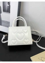 1pc Pu Zipper Opening And Closing Fashionable Small Fresh Love Indentation Handbag Korean Simple Solid Color Versatile Shoulder Messenger Bag Niche Design Comfortable Adjustable Shoulder Strap Versati