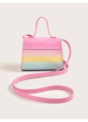 1pc Girls Cute Bowknot Mini Crossbody Bag In Holographic Plaid Print Coin Purse