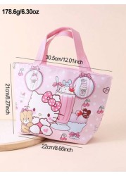Sanrio 1 حقيبة غداء عازلة للحرارة بشكل فتاة كرتونية كيوت من ساريو، حقيبة صندوق بنتو كبيرة السعة لطالب كورومي وباش