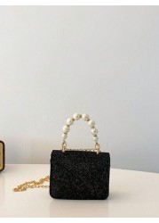 Rhombic Fashion Mini Pearl Chain Handbag Mini Children s Shoulder Bag Square Mini Bag